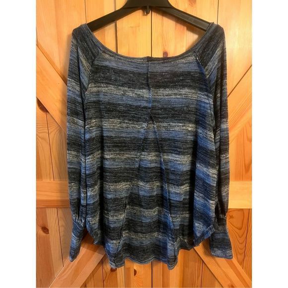 Free People Anthropologie Oversized Knit Striped Blue Gray Shirt Top M (1010) - Picture 3 of 5